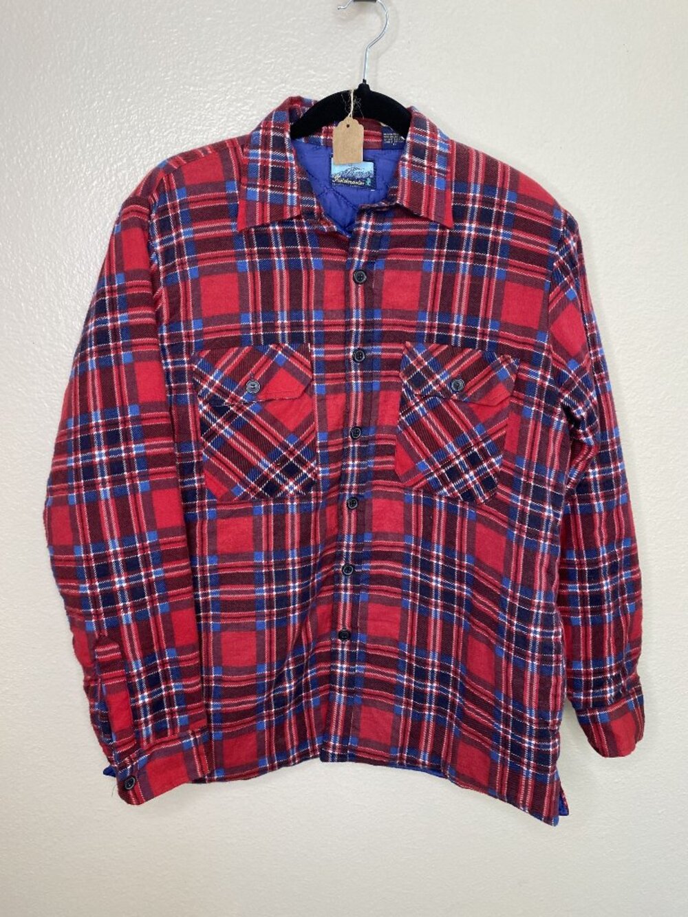 Fieldmaster Mens Quilted Red Plaid Flannel Shirt Medium Cotton Blend Vintage